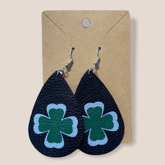 Black Green Clover St Patrick’s Irish Earrings - Picture 1 of 5